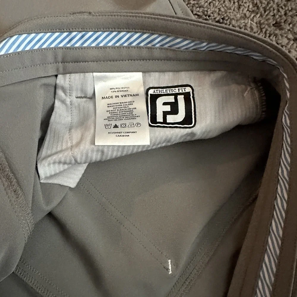 FootJoy FJ Men's Golf Athletic Fit 35x34 Gray Performance Moisture Wicking Pants